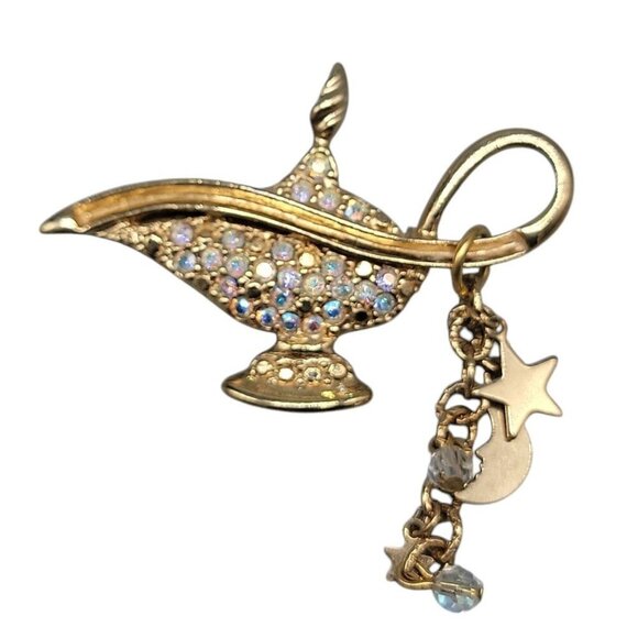 Kirks Folly Alladin Lamp Broock 18k Gold Plated Aurora Borealis Rhinestones - Picture 14 of 15